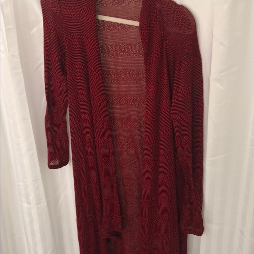 Long red and black cardigan